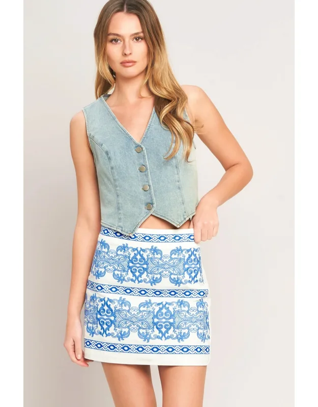 Porcelain Woven Mini Skirt