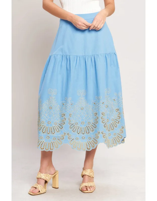 Woven Eyelet Midi Skirt