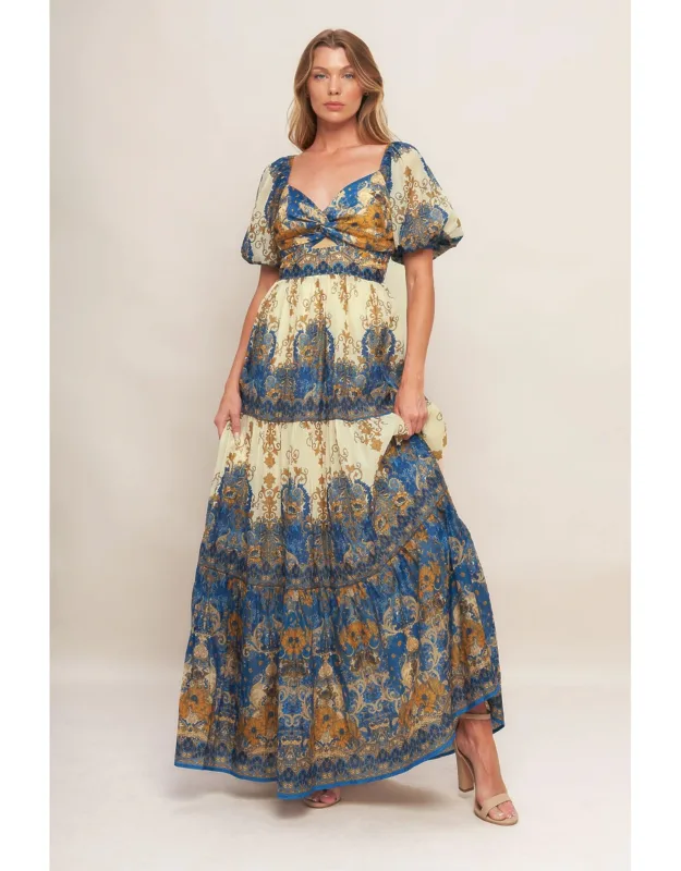 Midnight Serenade Empire Woven Maxi Dress