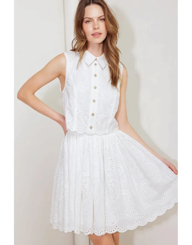 Leaf Kiss Woven Eyelet Mini Dress