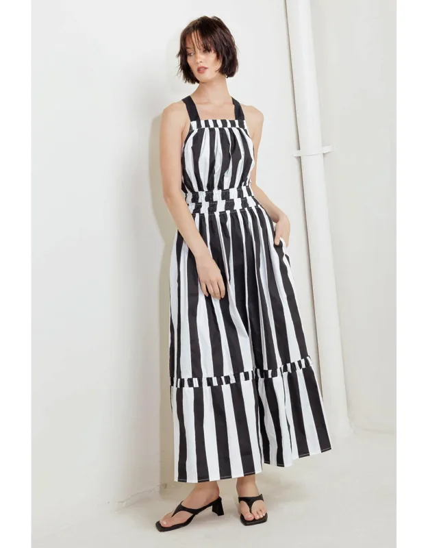 Luxe Linear Striped Woven Midi Dress