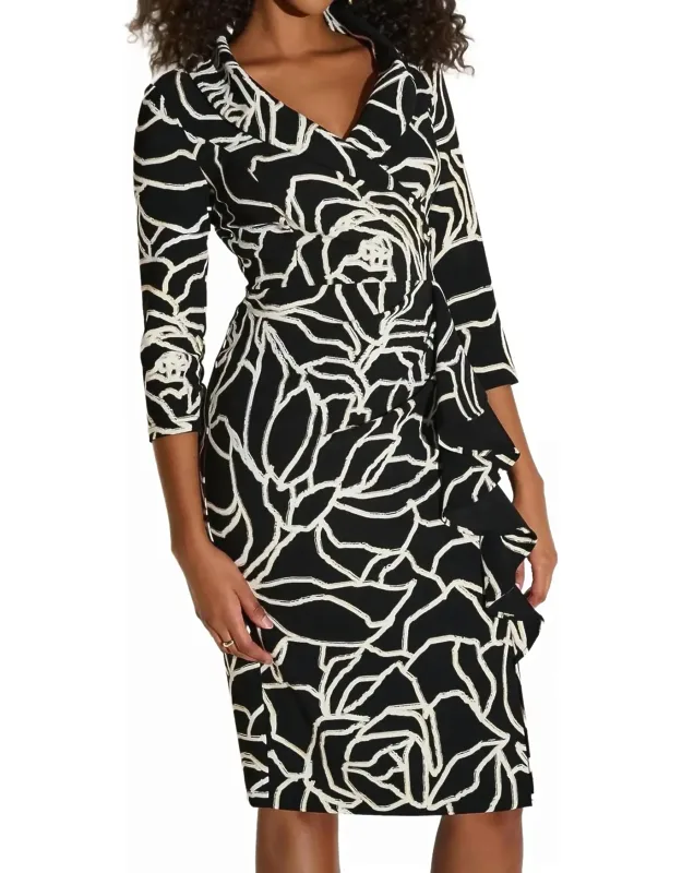 Floral Print Faux Wrap Sheath Dress