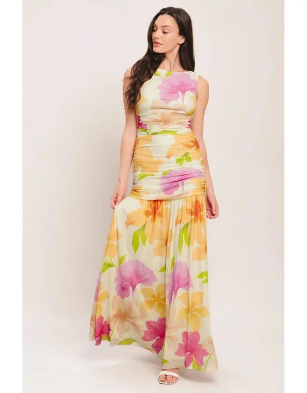 Warm Breeze Blooms Power Mesh Maxi Dress