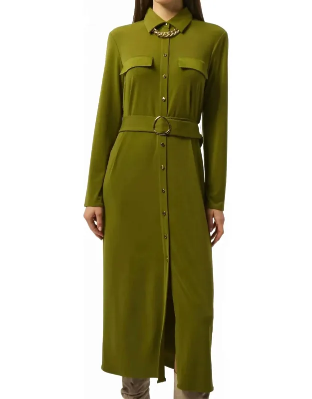 Collared Front Button Closure Long Sleeve Shirt Dress