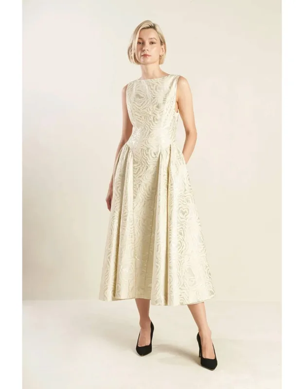 Check Yourself Champagne Woven Midi Dress