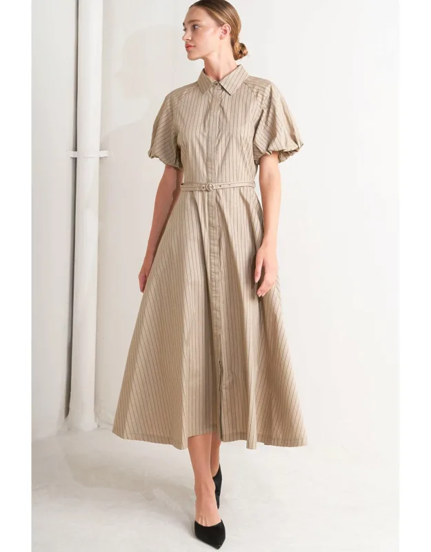 Classic Neutral Woven Midi Dress