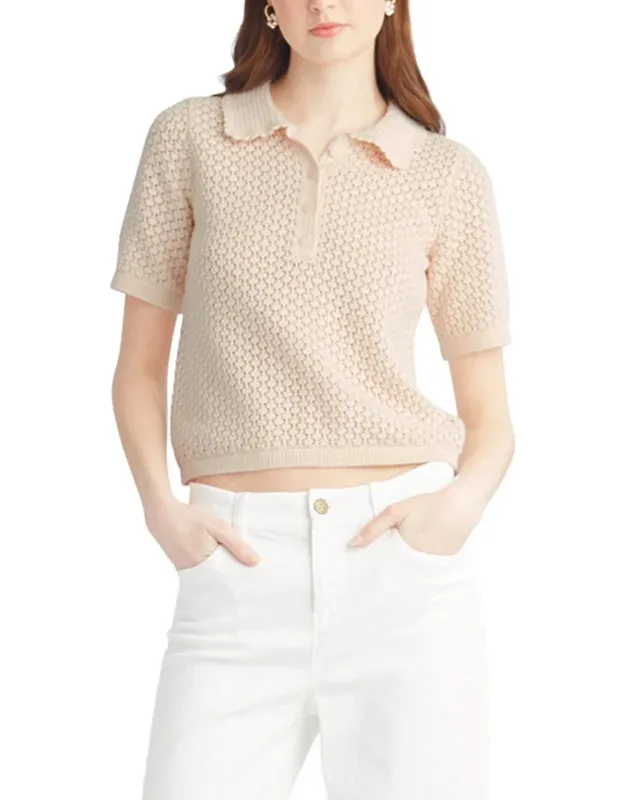 Scalloped Collar Wool-blend Polo Sweater