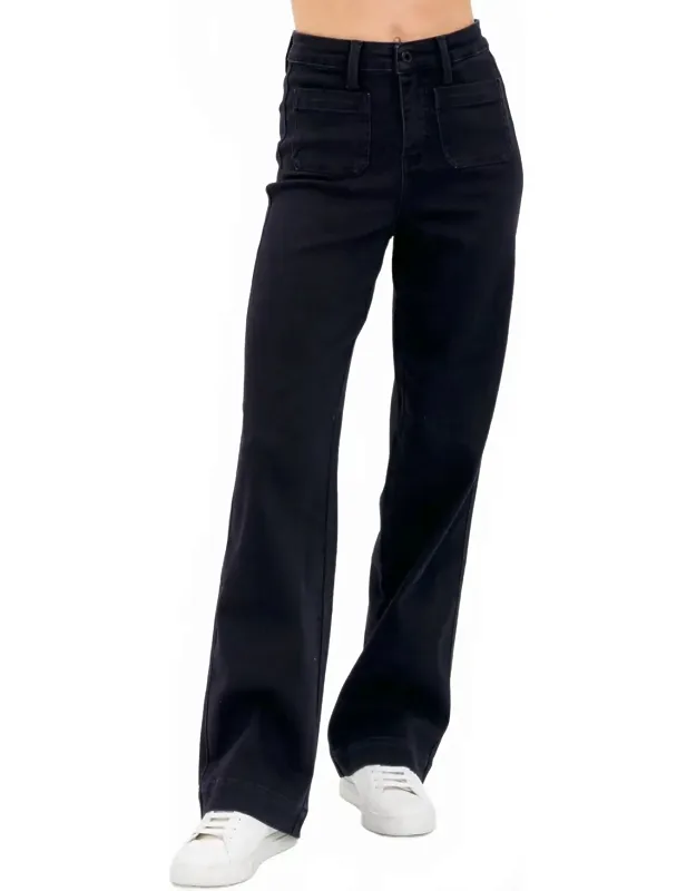 High Waisted Patch Pocket Straight Leg Jeans