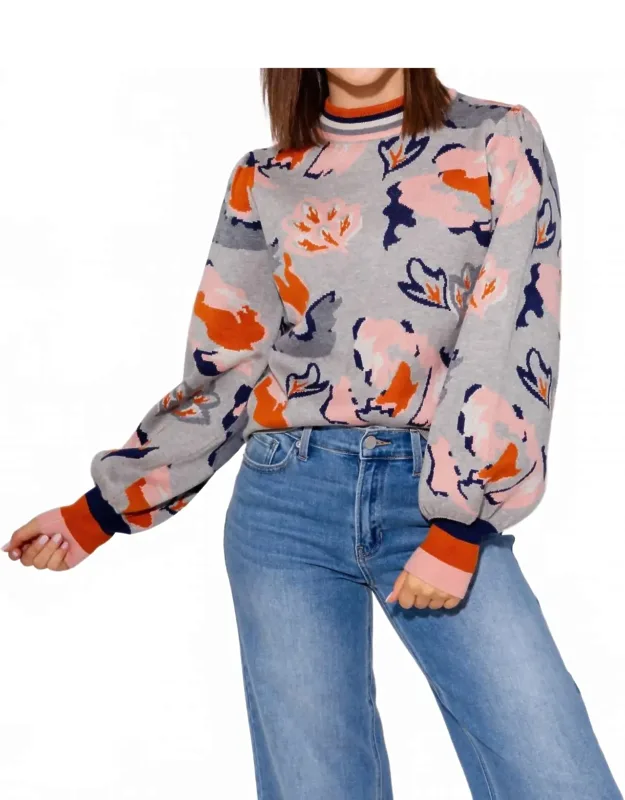 Abstract Floral Knit Sweater