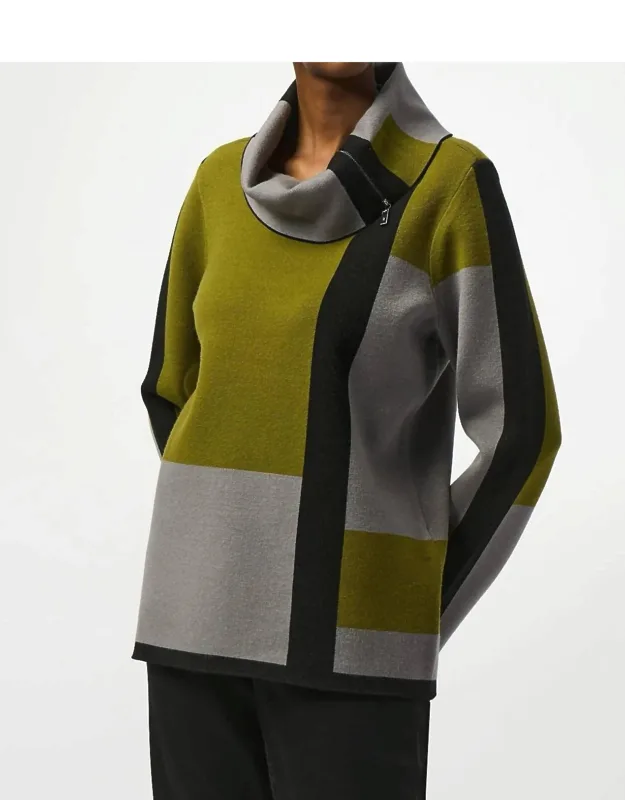 Colorblock Cowl Neck Sweater