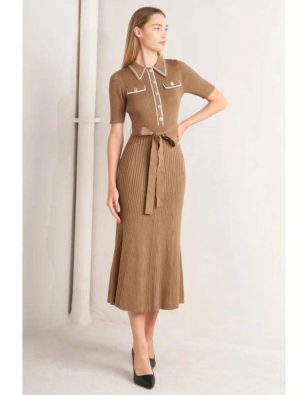 Parisian Inspired Style Sweater Knit Midi Dress