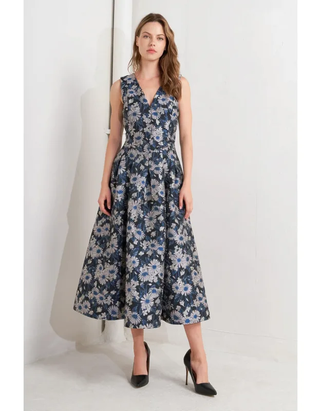 Blooming Woven Jacquard Midi Dress