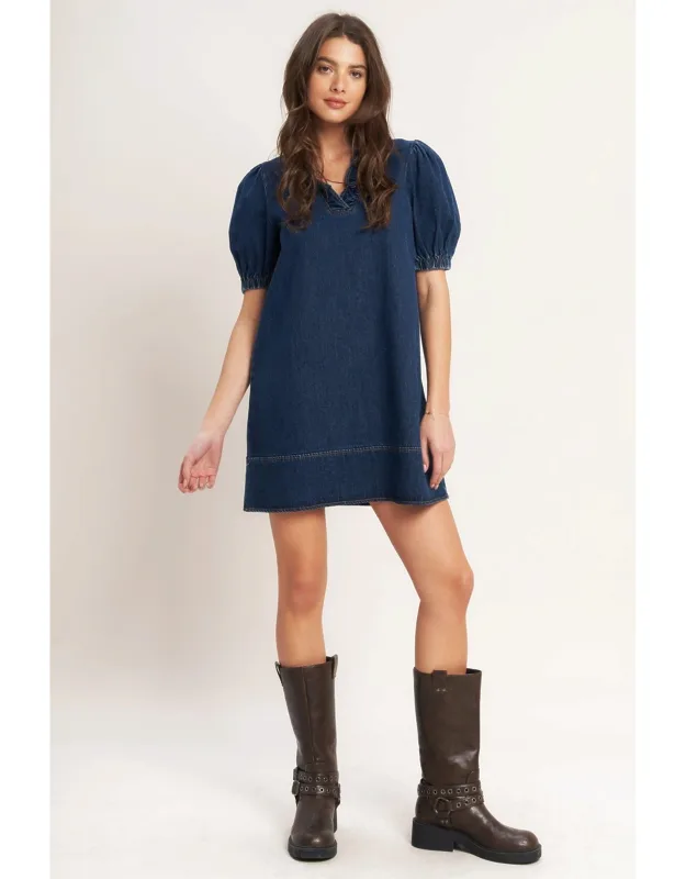 Modern Folk Touch Denim Mini Dress