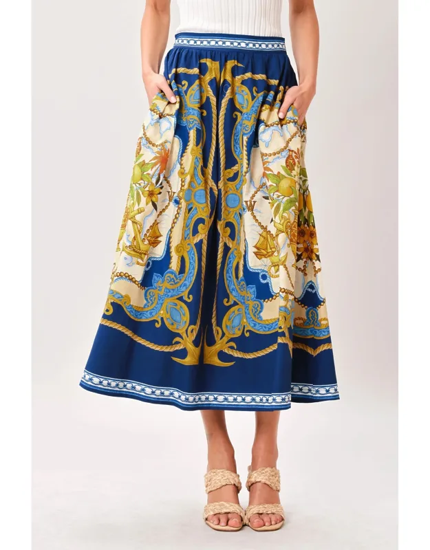 Baroque Escape Woven Midi Skirt