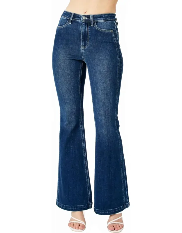 High Waisted Angled Side Seam Detail Flare Jeans