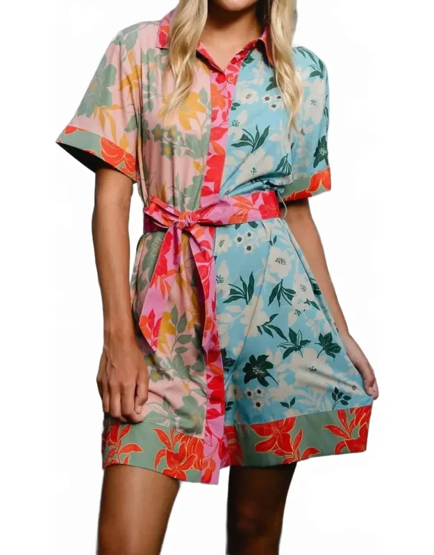 Mini Dress In Colorblock Floral