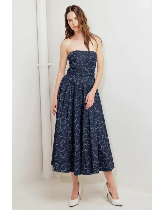Moondust Garden Denim Midi Dress