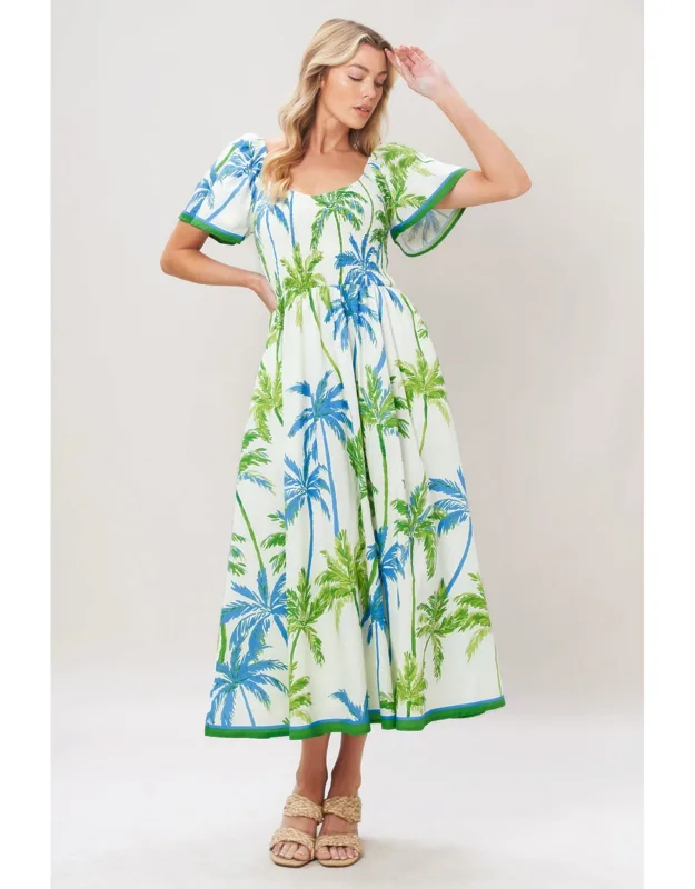 Palm Escapade Woven Midi Dress