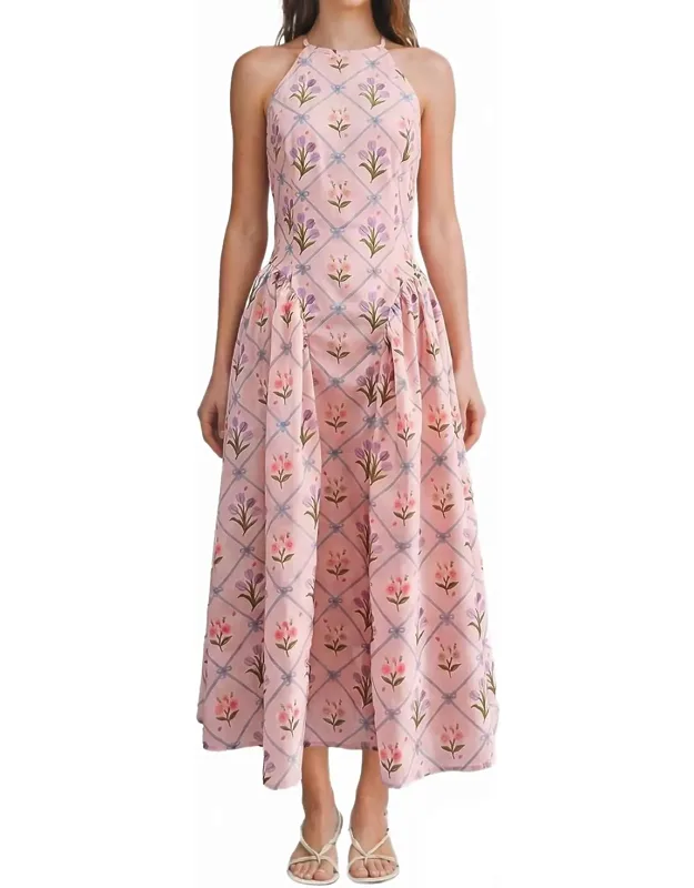 Floral Jacquard Halter Dress