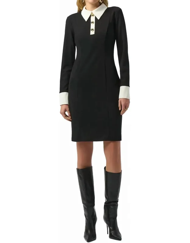 Colorblock Collared 3/4 Sleeve Shift Dress