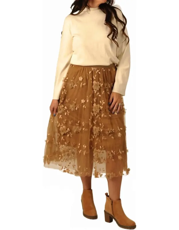 Whimsical Floral Mesh Midi Skirt