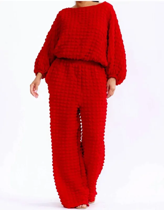 Relaxed-fit Top With Trendy Balloon Sleeves And Wide-leg Pants