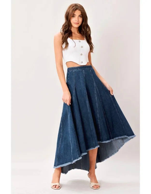 City Swing Denim Hi-lo Midi Circle Skirt