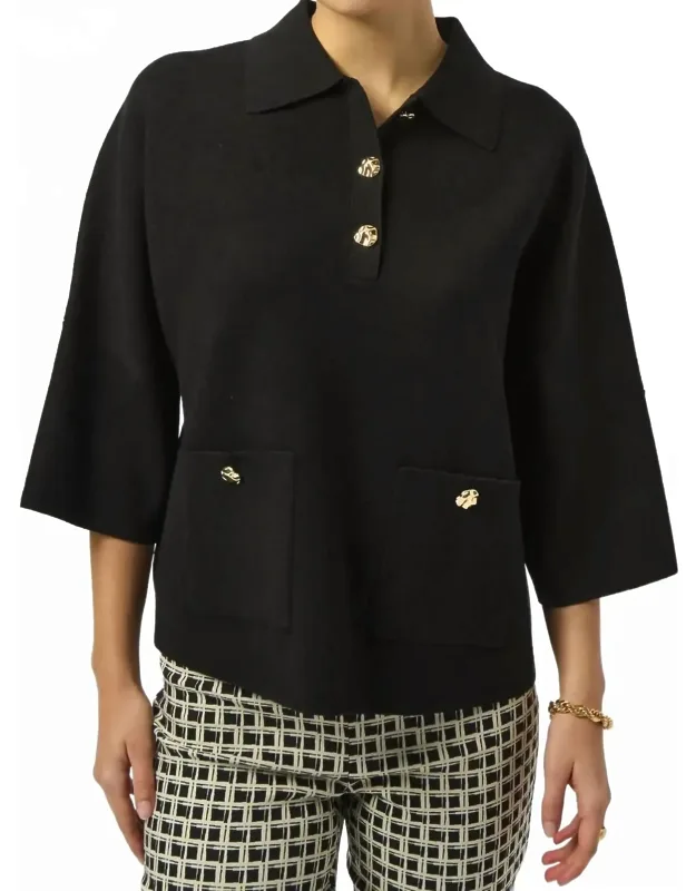 Collared 3/4 Sleeve Boxy Sweater Top