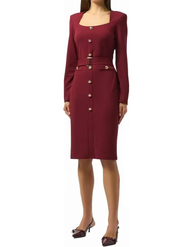 Belted Square Neck Sheath Dress