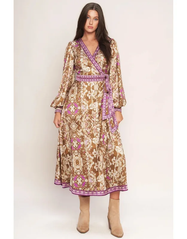 Ikat Bloom Woven Midi Wrap Dress