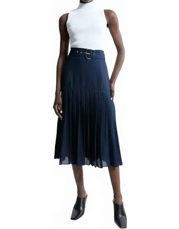 Asymmetric Pleat Woven Midi Skirt