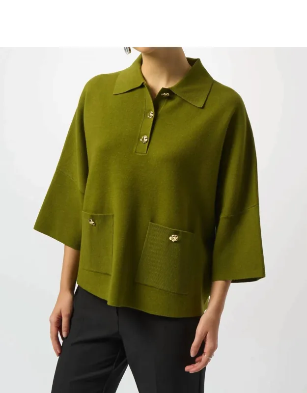 Collared 3/4 Sleeve Boxy Sweater Top