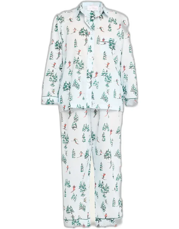 Cropped Ski-print Cotton Pajama Set