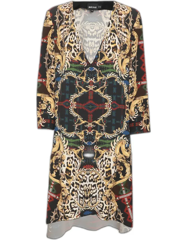 Multicolor Crepe V Neck Mini Dress
