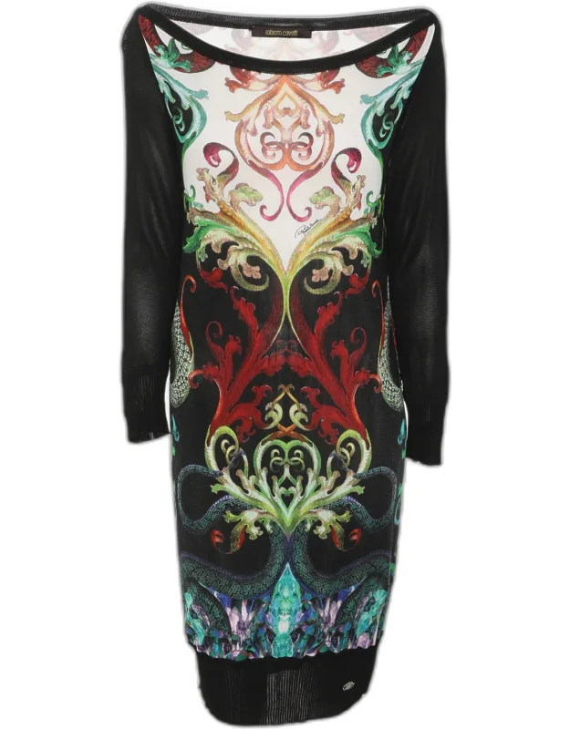 Multicolor Printed Knit Long Sleeve Mini Dress