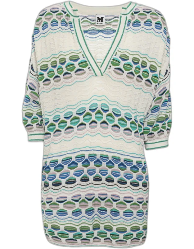 Multicolor Printed Patterned Knit Tunic Top
