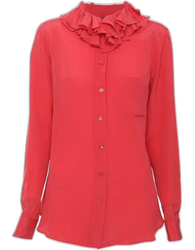 Crepe Ruffled Neck Blouse