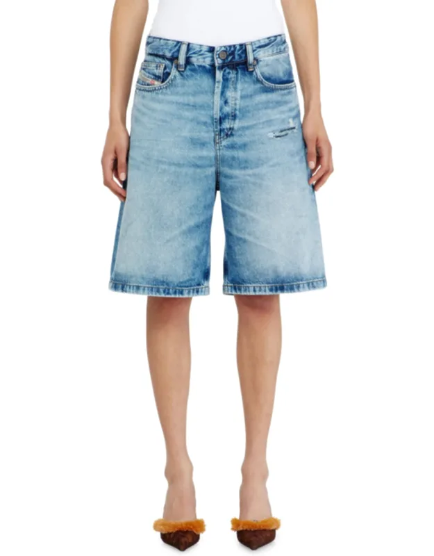 Relaxed Shorts In Fluid Denim With Abrasions
