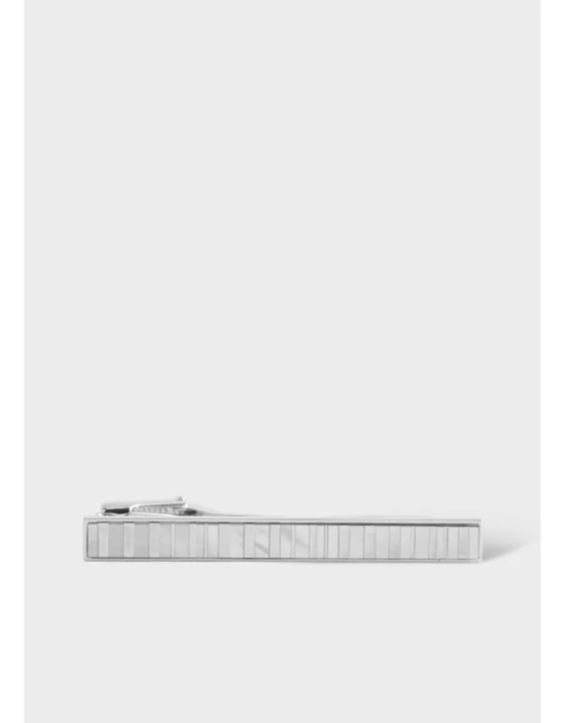 Silver Mother-of-pearl Stripe Tie Clip