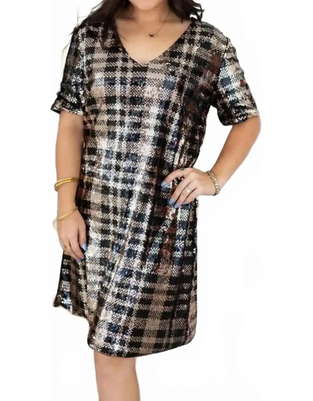 Cadence Sequin Plaid Dress