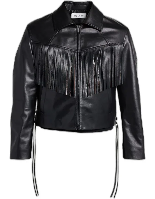 Western Fringe-trim Leather Jacket