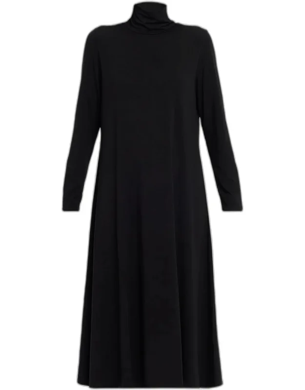 Turtleneck Stretch Jersey Midi Dress