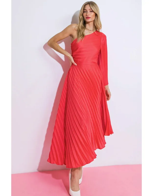 Write This Down Midi Dress With Pleated Bodice And Side Zipper Closure
