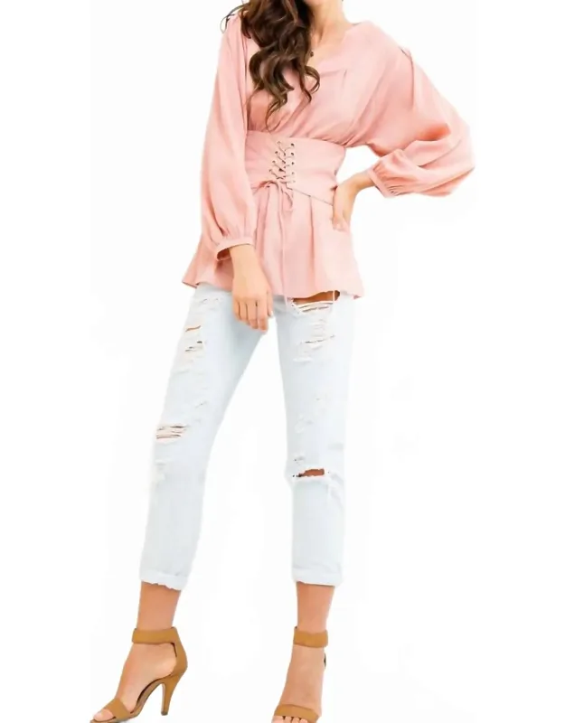 Tie Front Long Sleeve Blouse
