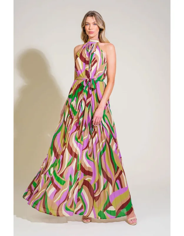 _as Time Goes By Woven Maxi Dress With Halter Neckline And Pleating_