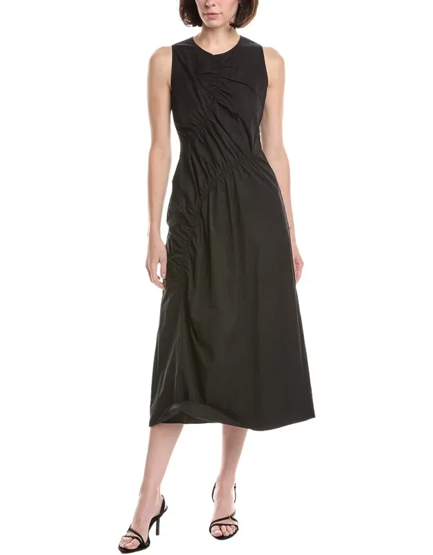 Asymmetrical Ruched Midi Dress