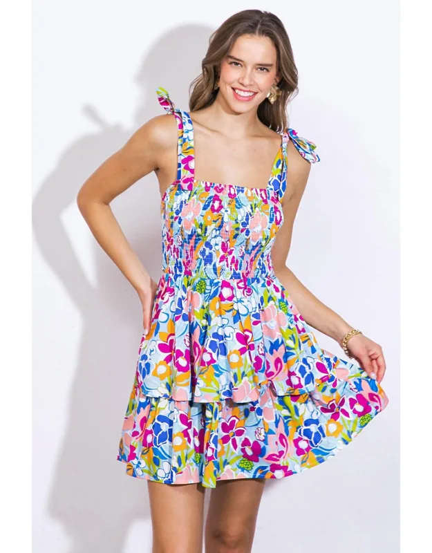 Without Fail Woven Mini Dress With Smocked Bodice And Layered Skirt