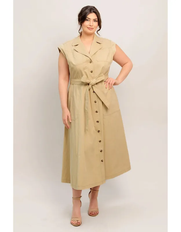 Natural Instinct Woven Midi Dress With Pockets And Self Sash Tie
