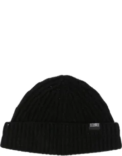 Ribbed-knit Logo-patch Beanie Hat