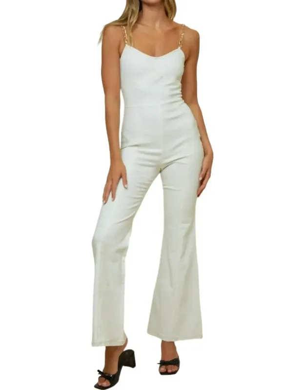 Chain Shoulder Detail Denim Jumpsuit